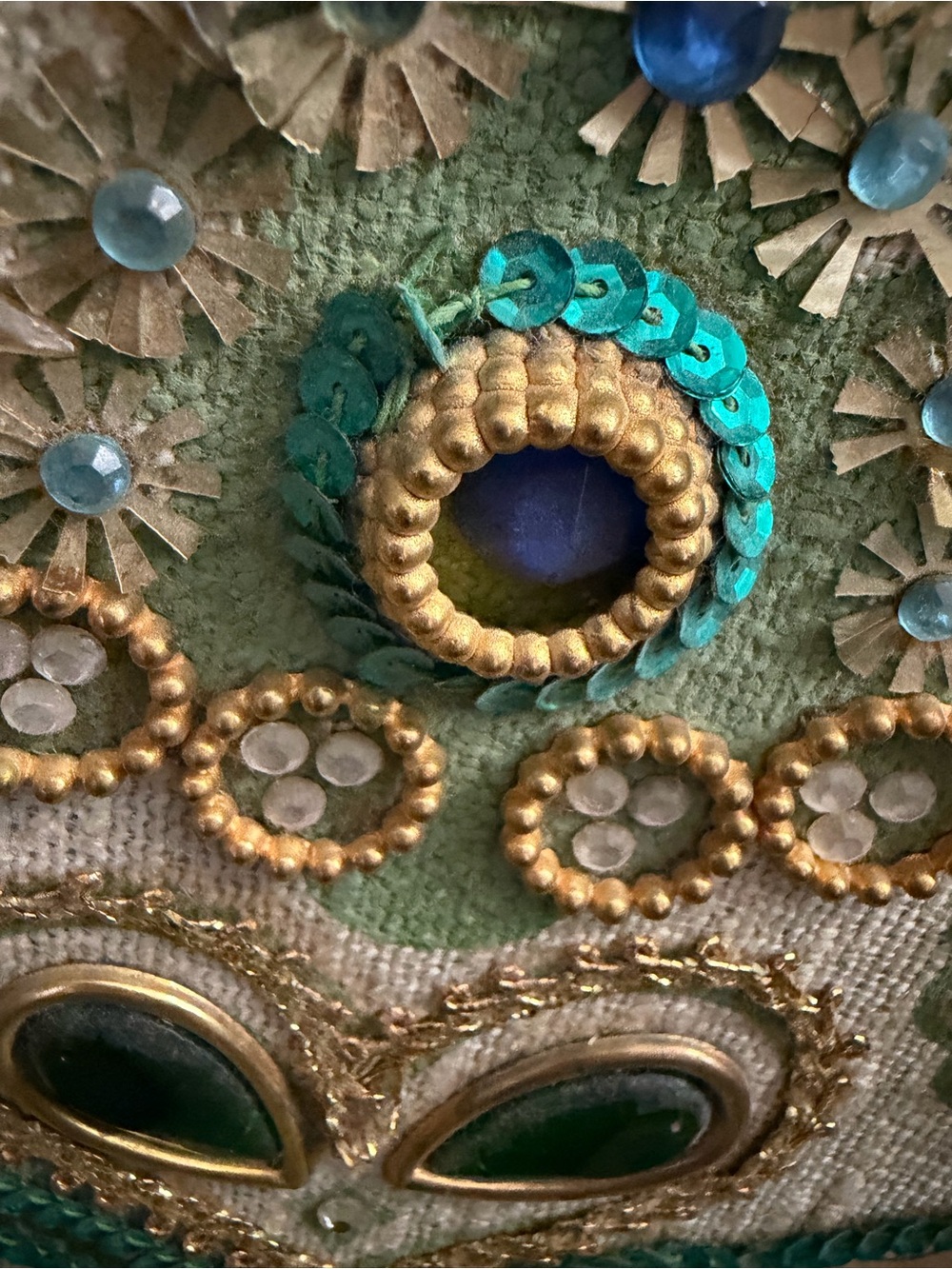 Embroidered White Tote with Teal and Gold Accents - Picture 11 of 12